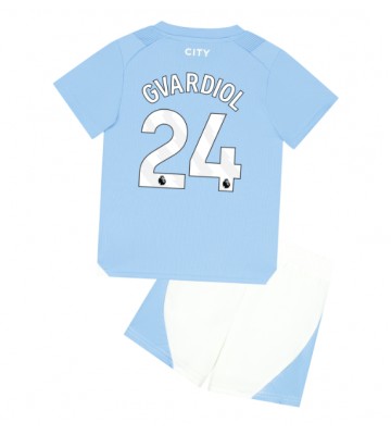 Manchester City Josko Gvardiol #24 Primera Equipación Niños 2023-24 Manga Corta (+ Pantalones cortos)